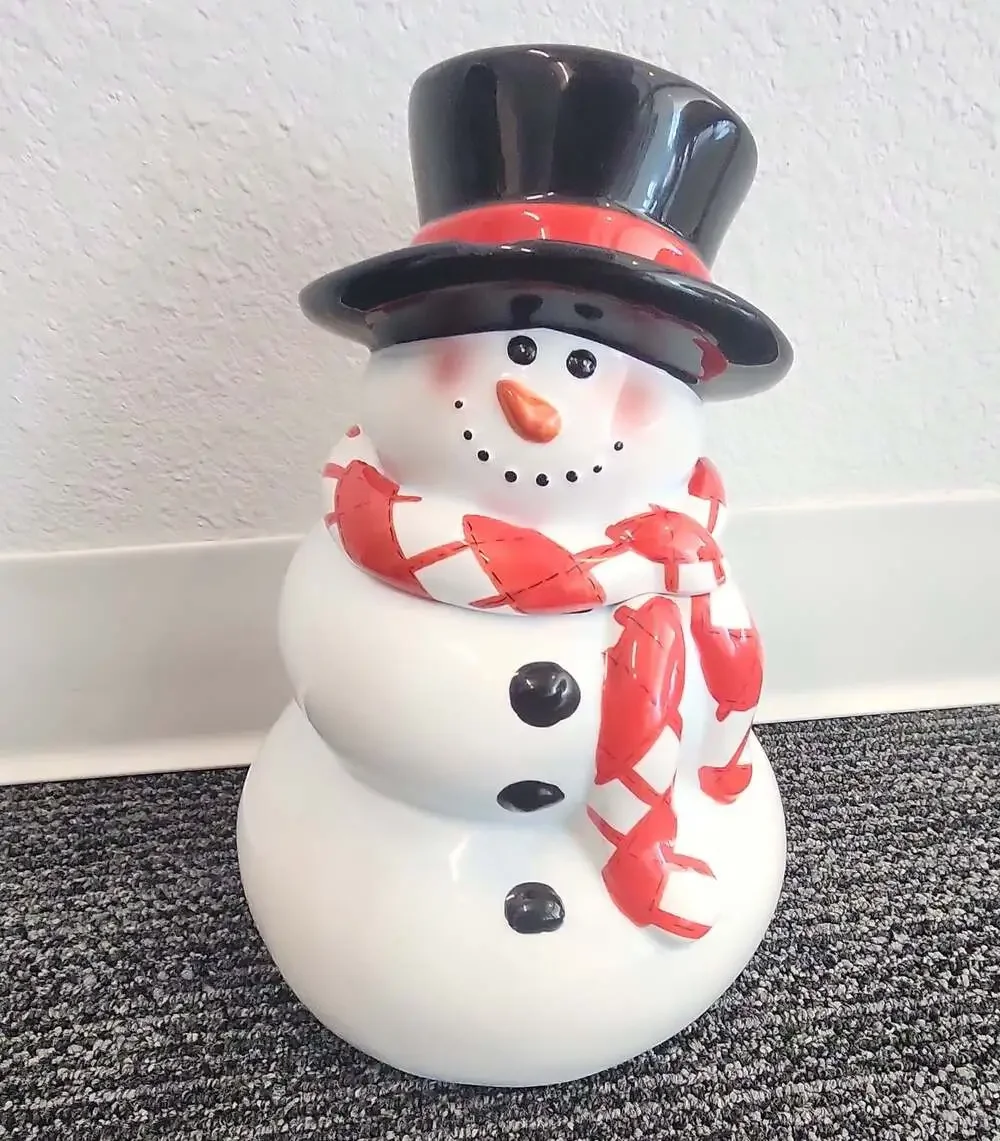 Ceramic Snowman Holiday Cookie Jar with Hat Lid